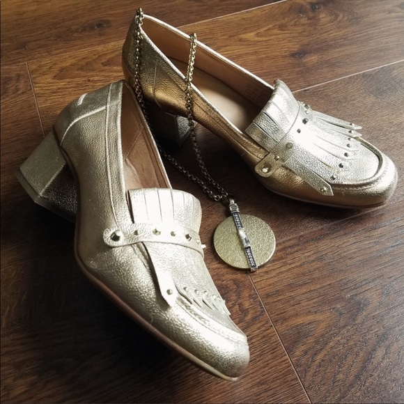 Franco Sarto Shoes - Franco Sarto Lauryn Gold Chunky Heel Loafers
